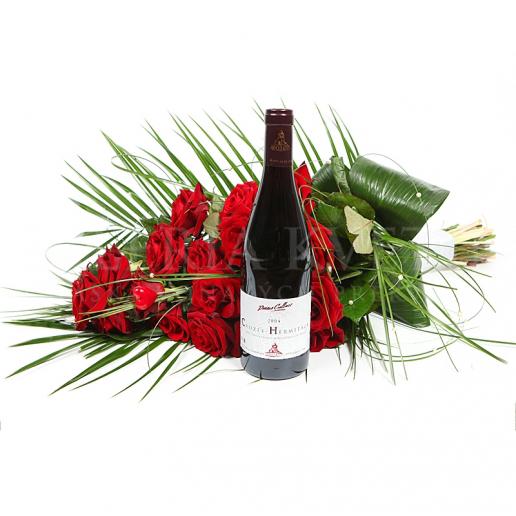 Darčekový set Exclusive zložený z kytice a vína