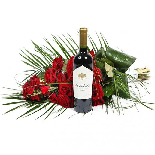 Darčekový set Exclusive zložený z kytice a vína